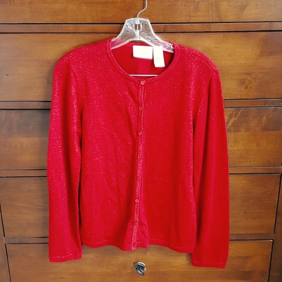Metallic Red Button up Sweater by Liz Claiborne Petite - Picture 1 of 11